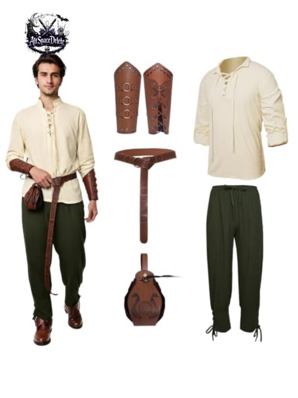 Men's Medieval Renaissance Pirate Costume Set 5 Pc Halloween Cosplay Outfit